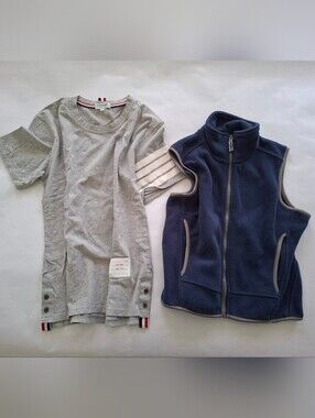 Kids Navy Fleece Vest SZ 10/12 - Sleeveless Jacket & Gray T-Shirt SZ L